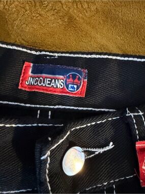 JNCO Black Wide-Leg Jeans with White Contrast Stitching